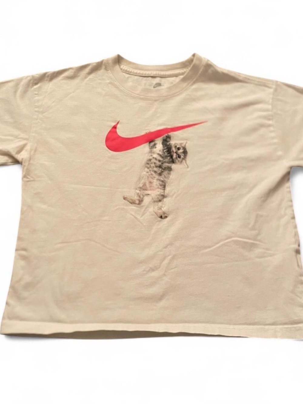 Nike Girls White Nike Shirt Pink Swoosh With Cat Size L